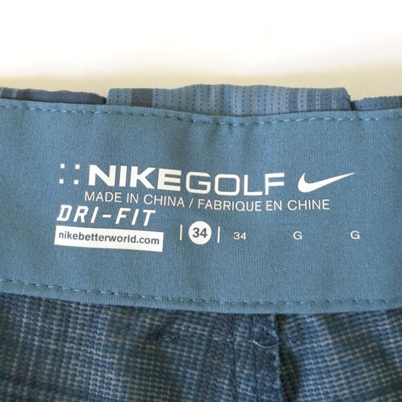 NIKE GOLF Shorts Men's Size 34 Inseam 12" Blue/Black Plaid Dri-Fit - Picture 5 of 12